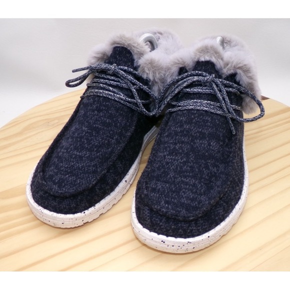 Hey Dude Shoes - Hey Dude Britt Faux Fur Lined Ankle Booties Womens Navy Blue Size 8 Lace Up